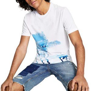 SUN + STONE Men's Palm Tree Graphic T-Shirt Crewneck White w/Palm Graphic Size S